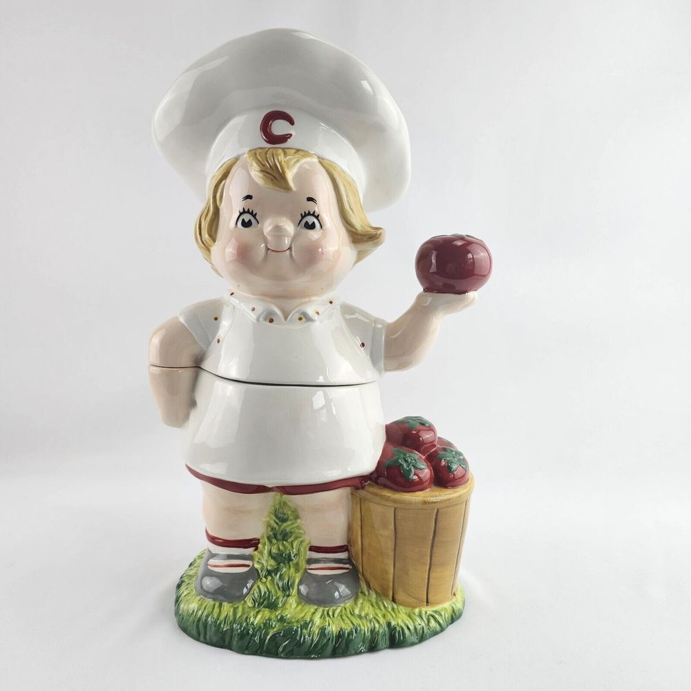 ❤️Vintage Campbell's Soup Chef Cookie Jar Girl Boy Kid Basket of Tomatoes